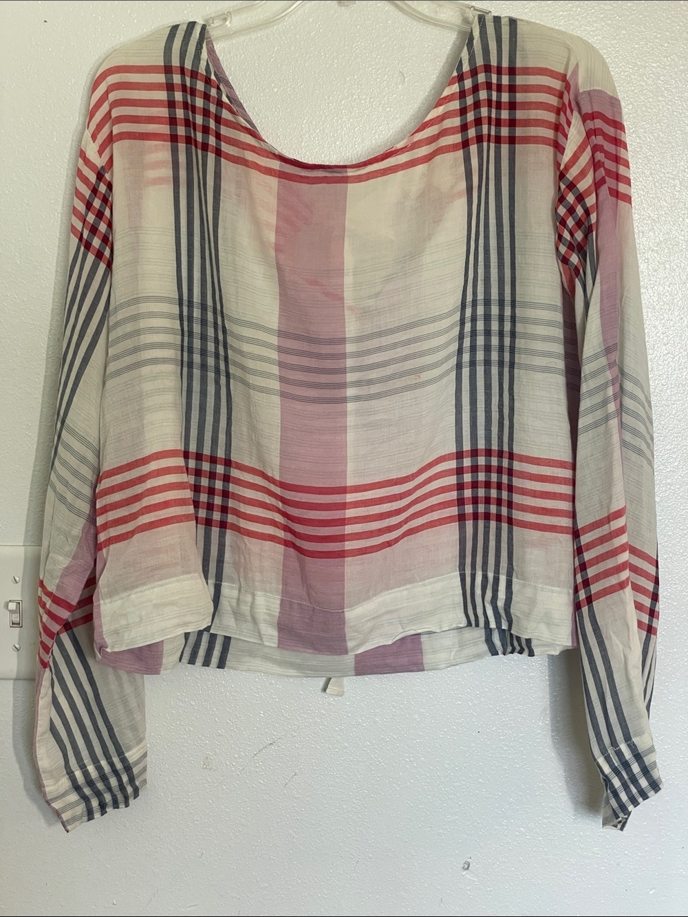 cloth & stone Red, Black & Cream Plaid Scoop-Neck Long Sleeve Top